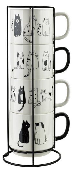 Affekdesign Sada 4 ks porcelánových hrnků COTTELLO 370 ml bílá/černá