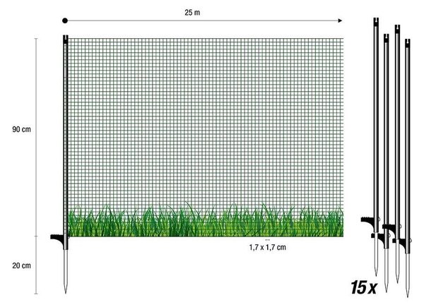 Mobilní plot pro psy – délka 25 metrů – výška 90 cm – oplocení pro zahradu