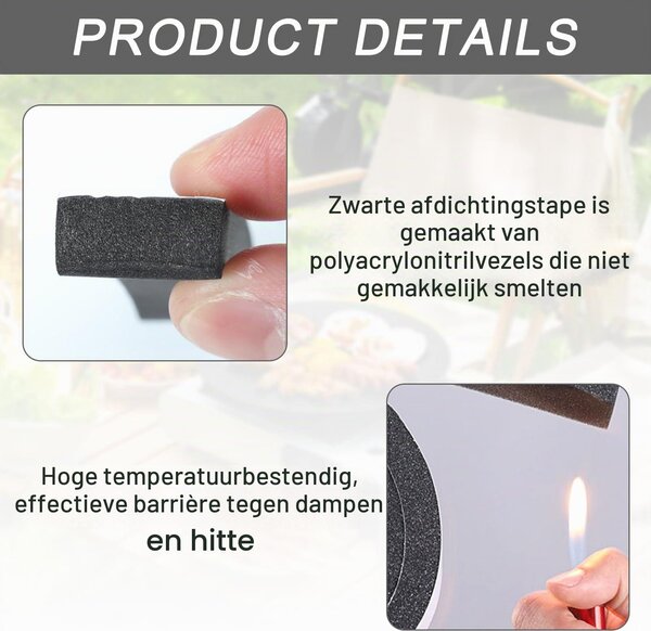 Těsnící šňůra pro trouby, těsnící materiál pro kamna, samolepicí, 3 metry, šířka 12 mm, tloušťka 3 mm, odolná vůči vysokým teplotám