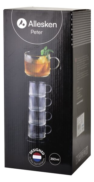 Allesken Skleněná sada 4 ks šálku PETER 350 ml čirá