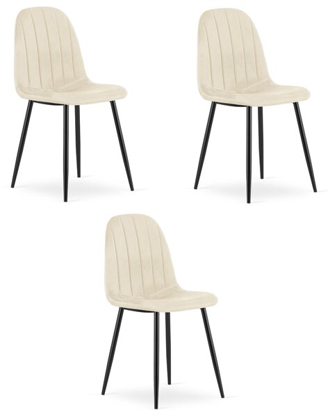 Židle – Leobert – Padva – světle béžový samet / černé nohy – 44,5 × 53 × 87 cm – sada 3 ks