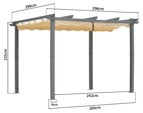 Pergola s hliníkovou konstrukcí - střecha z polyesteru, výsuvná - rozměry 3 x 4 metry - vodoodpudivá - zastřešená terasa