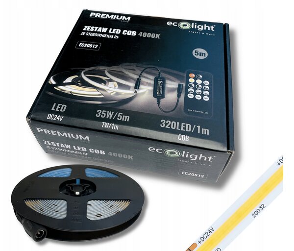 ECOLIGHT COB LED pásek 35W - 24V - 320 - 5M - 3000k - teplá bílá + dálkový ovladač