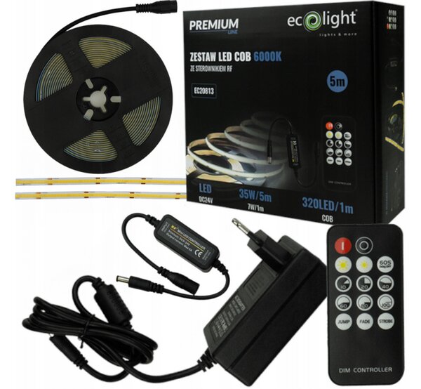 ECOLIGHT COB LED pásek 35W - 24V - 320 - 5M - 6000k - studená barva + dálkový ovladač