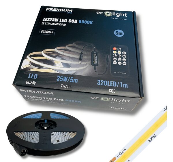 ECOLIGHT COB LED pásek 35W - 24V - 320 - 5M - 6000k - studená barva + dálkový ovladač