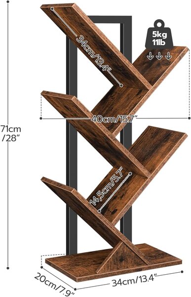 Knihovna Vasagle Mergo 71 cm hnědá