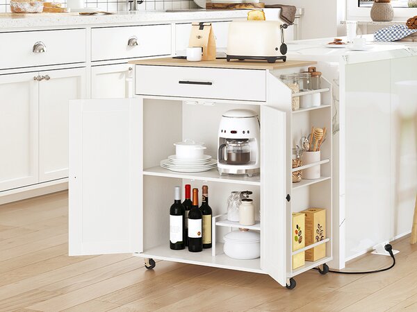 Pojízdný kuchyňský vozík s prodlužovacím kabelem Vasagle Asha 73 cm bílý