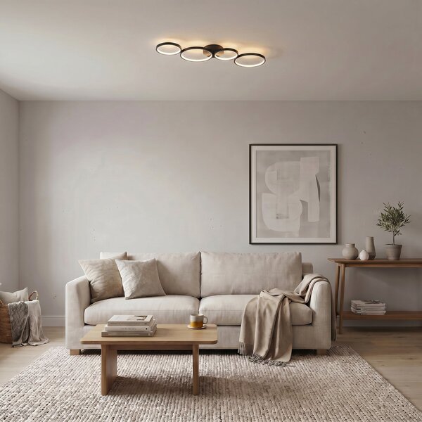 Stropní Lampa Lindby, Evengeline, Černá, Obývací pokoj, Kov, Moderní