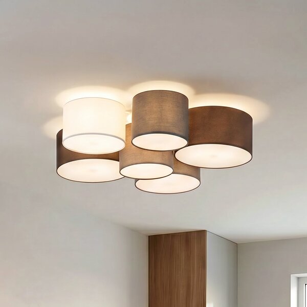Stropní Lampa Lindby, Laurenz, stmívatelné, Šedá, Obývací pokoj, Tkanina / Textil, Moderní