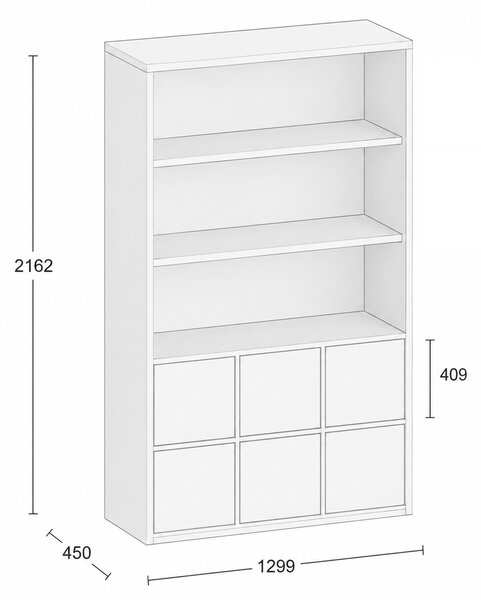 Kancelářská skříň FRAME, 6x dveře, 2x police, 1299 x 450 x 2162 mm, PUSH-lock, šedá