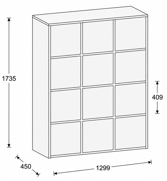 Kancelářská skříň FRAME, 12x dveře, 1299 x 450 x 1735 mm, PUSH-lock, šedá