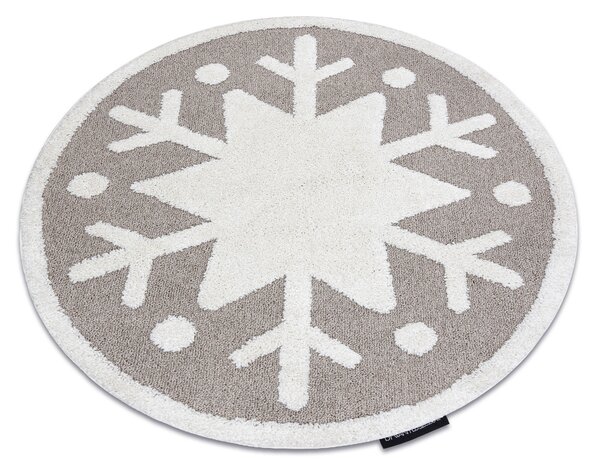 Koberce Łuszczów Dětský kulatý koberec JOY Snowflake, Sněhová vločka, strukturální, dvě vrstvy rouna, béžová, krémová kruh 120 cm
