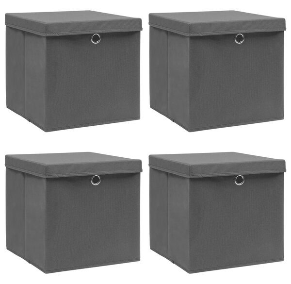Úložné boxy s víky 4 ks černé 32 x 32 x 32 cm textil