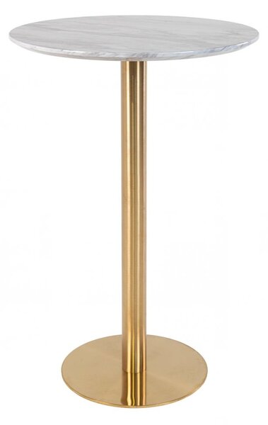 Barový stůl Bolzano, bílý mramorový vzhled, zlatá podnož, 70×70×105 cm – House Nordic