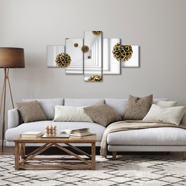Abstraktní obraz fotbalových míčů (125x70 cm)