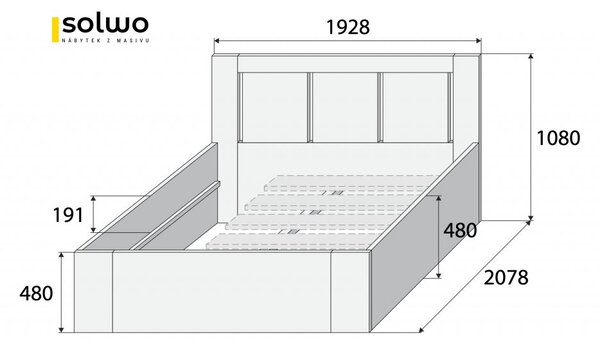 Masivní postel PARIS - Solwo Design Materiál: Buk cink, Barevne provedení: Olej odstín 105/205, Specifikace: 180x200