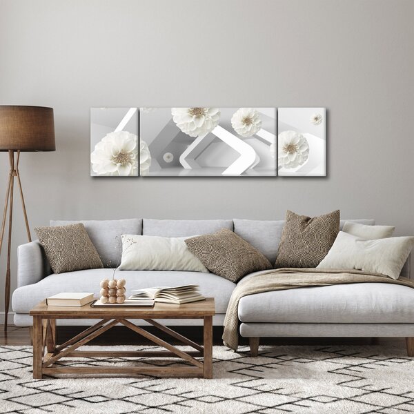 Abstraktní obraz s bělostnými květy (170x50 cm)