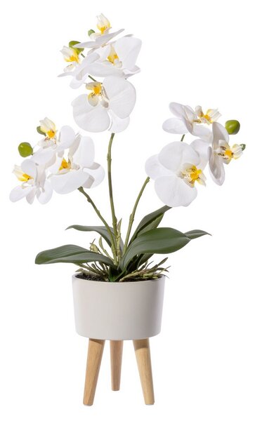 Umělá Orchidej bílá v květináči na nožičkách, 42cm