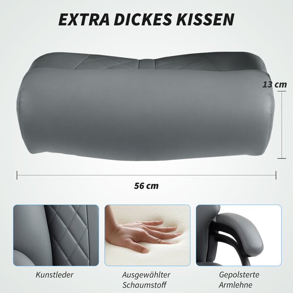 Kancelářské křeslo HOMCOM pro vysoké a silné – PU kůže, pružinový sedák, tiché kolečka, vysoké opěradlo, nastavitelná výška, anthracitová | Aosom