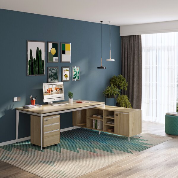 Kancelářský stůl s kontejnerem a komodou Houseland Profit Home 01 dub/bílý