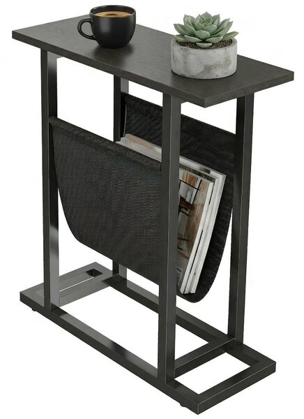 HOMCOM odkládací stolek/noční stolek s látkovou kapsou, ocelový rám — 49 × 19 × 55 cm, černý | Aosom