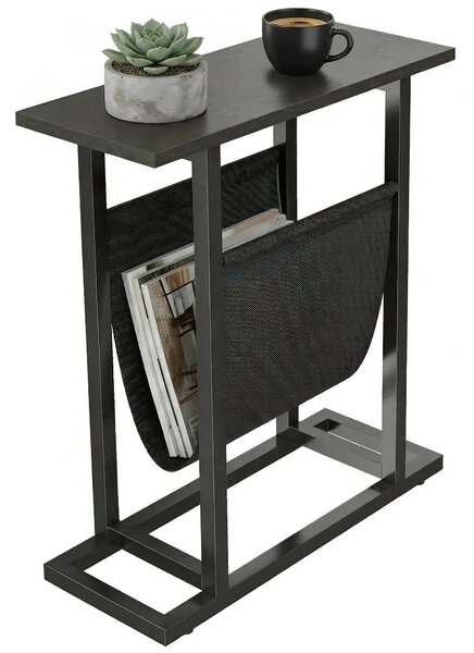 HOMCOM odkládací stolek/noční stolek s látkovou kapsou, ocelový rám — 49 × 19 × 55 cm, černý | Aosom