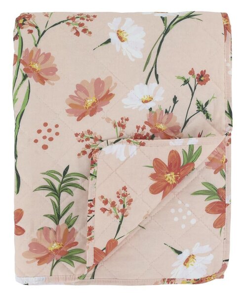Růžový bavlněný přehoz s květy Aix Quilt Wild Flowers - 130*180 cm - Chic Antique