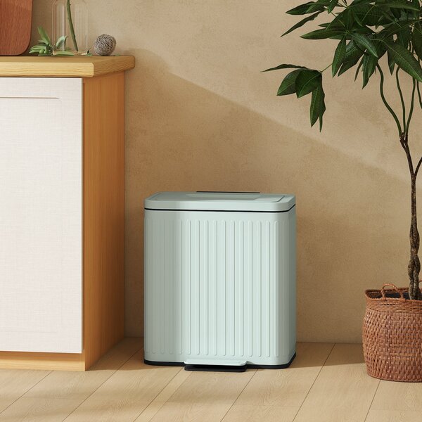 HOMCOM 40 l dvoukomorový pedálový odpadkový koš — 2 × 20 l, tlumené dovírání, držení víka, vyjímatelné vložky — Aosom