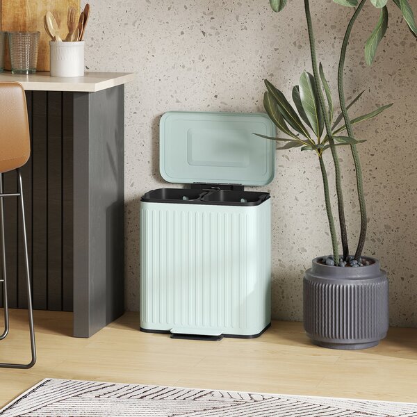 HOMCOM 40 l dvoukomorový pedálový odpadkový koš — 2 × 20 l, tlumené dovírání, držení víka, vyjímatelné vložky — Aosom