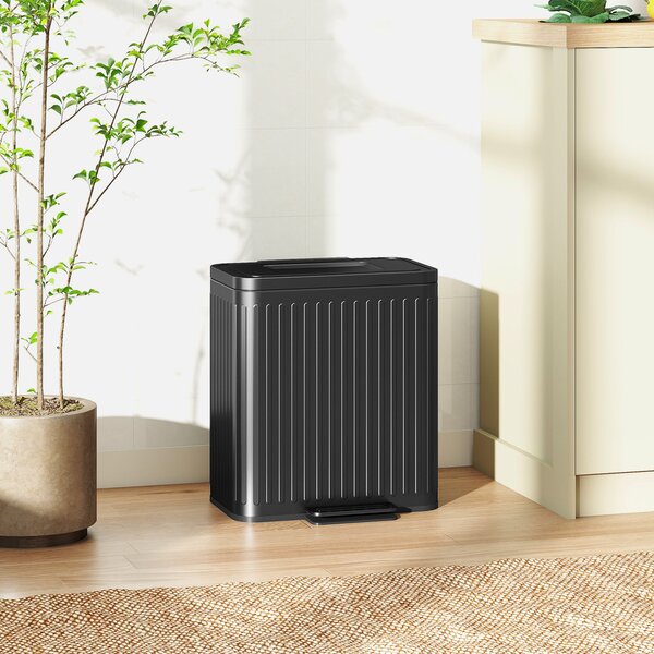 HOMCOM 2×20 l nožní odpadkový koš — 40 l dvoukomorový třídicí koš, tlumené dovírání, zajištění otevření, vyjímatelné vložky, černý, 45,5 × 36,5 × 51 c