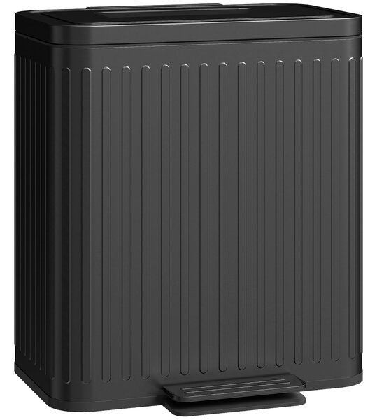 HOMCOM 2×20 l nožní odpadkový koš — 40 l dvoukomorový třídicí koš, tlumené dovírání, zajištění otevření, vyjímatelné vložky, černý, 45,5 × 36,5 × 51 c