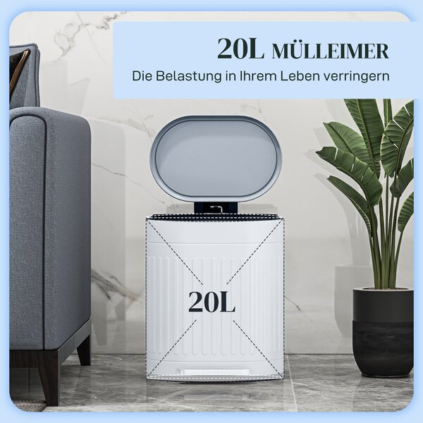 HOMCOM 20 l odpadkový koš s víkem a pedálem, vyjímatelný vnitřní kbelík, tlumené dovírání, šedý (36,5 × 31,2 × 45 cm) | Aosom