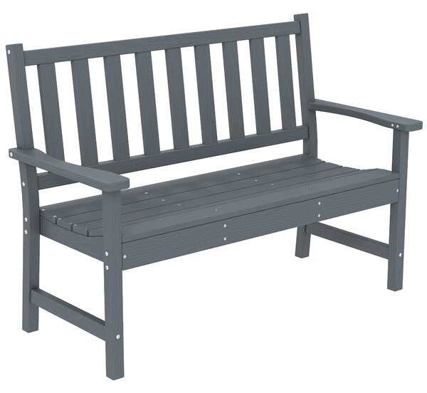 Outsunny 2místná odolná zahradní lavice, HDPE plast, dřevěný dekor, ergonomické opěradlo, nosnost 240 kg, 130 × 59 × 91 cm | Aosom