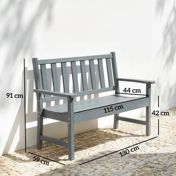 Outsunny 2místná odolná zahradní lavice, HDPE plast, dřevěný dekor, ergonomické opěradlo, nosnost 240 kg, 130 × 59 × 91 cm | Aosom
