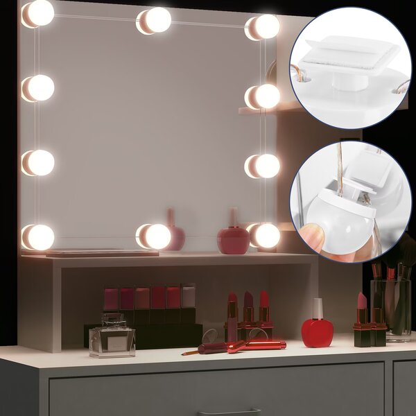 FurniGO Toaletní stolek Jocelyn s LED osvětlením 140x90x40 cm - bílý