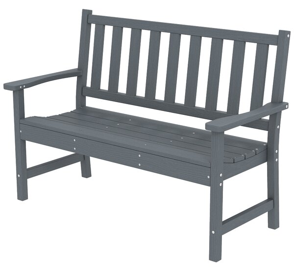 Outsunny 2místná odolná zahradní lavice, HDPE plast, dřevěný dekor, ergonomické opěradlo, nosnost 240 kg, 130 × 59 × 91 cm | Aosom