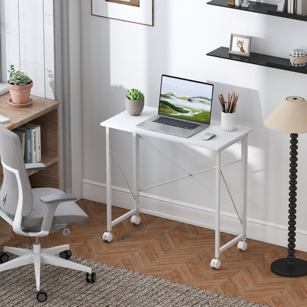 HOMCOM skládací počítačový stůl, 80 × 40 × 75 cm, pojízdný moderní stůl do domácnosti, ložnice a malých prostor, bílý | Aosom