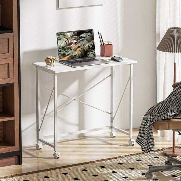 HOMCOM skládací počítačový stůl, 80 × 40 × 75 cm, pojízdný moderní stůl do domácnosti, ložnice a malých prostor, bílý | Aosom