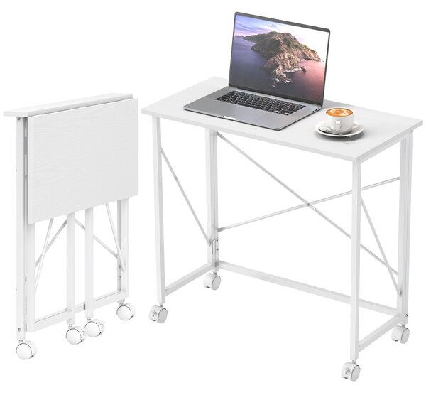 HOMCOM skládací počítačový stůl, 80 × 40 × 75 cm, pojízdný moderní stůl do domácnosti, ložnice a malých prostor, bílý | Aosom
