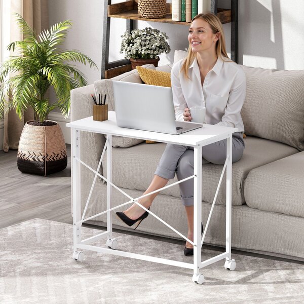 HOMCOM skládací počítačový stůl, 80 × 40 × 75 cm, pojízdný moderní stůl do domácnosti, ložnice a malých prostor, bílý | Aosom