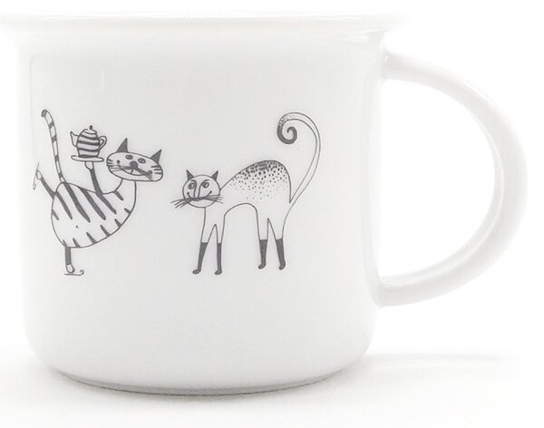Porcelánový moka hrnek Srdeční záležitost Kočičí páreček, bílý, český design, perokresba, 100 m