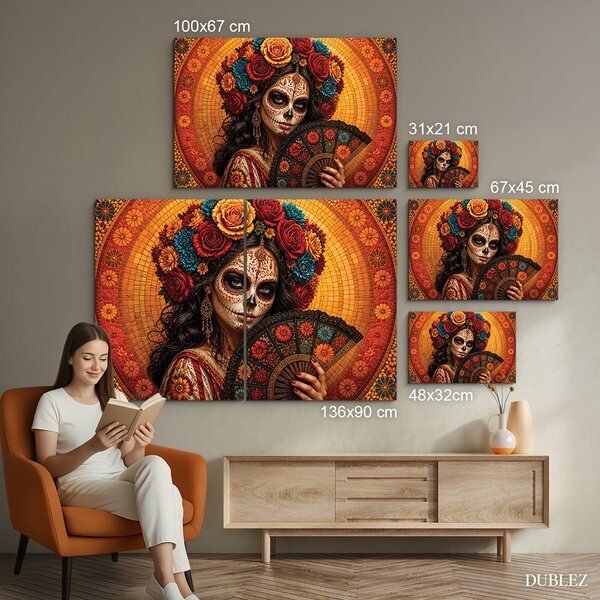 DUBLEZ | Mexický obraz La Catrina - Día de los Muertos | UV tisk, Premium