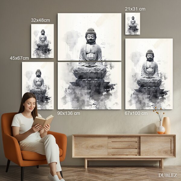 DUBLEZ | Černobílý obraz - Buddha | UV tisk, Premium