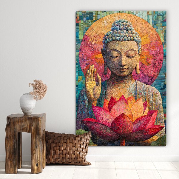 DUBLEZ | Mozaikový obraz Buddhy na stěnu - Gesto ochrany | UV tisk, Premium