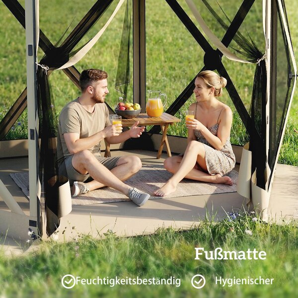 Outsunny hexagonální altán 3,0 x 2,6 m s podložkou, síťovými bočními panely a přepravní taškou — voděodolný, odolný proti UV, khaki | Aosom