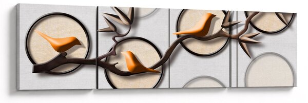 Umělecký obraz - Ptáčci na větvi (170x50 cm)