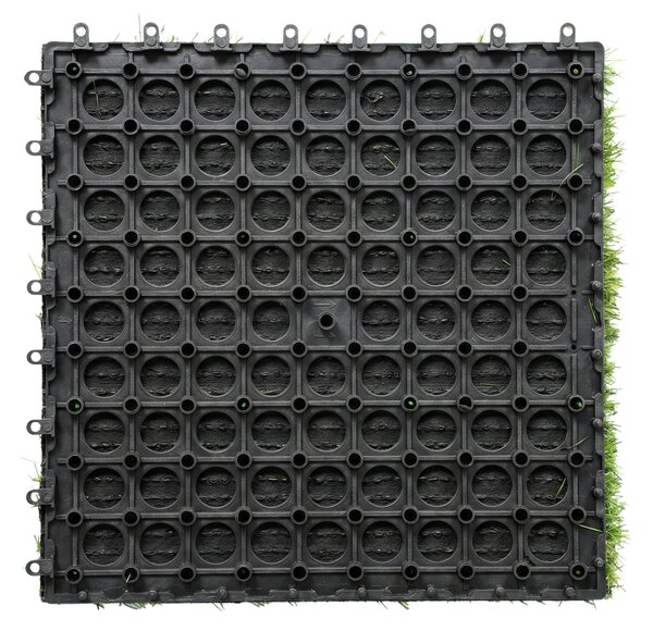 Outsunny 22dílný koberec z umělé trávy, dlaždice 30 × 30 cm, výška vlasu 25 mm, automatické odvodnění — zelená | Aosom