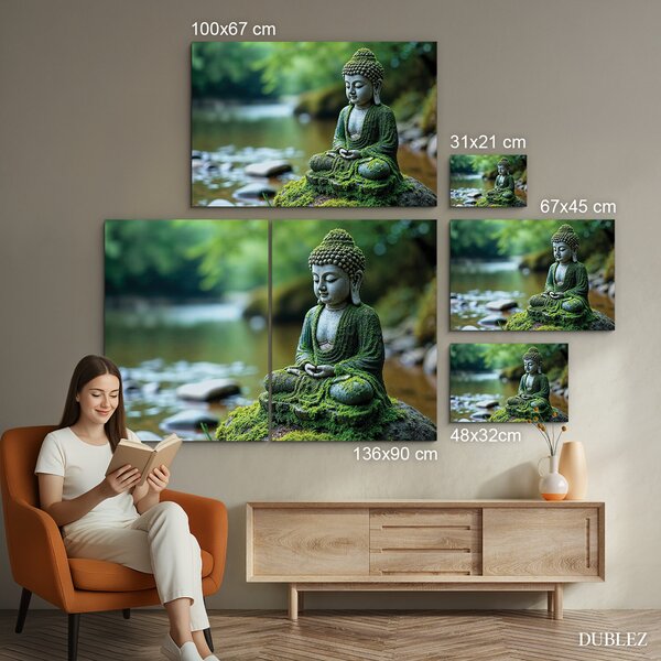 DUBLEZ | Nástěnný obraz - Kamenný Buddha v lese | UV tisk, Premium