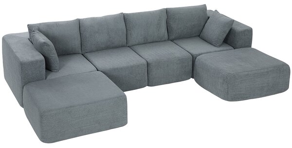 HOMCOM rohová sedačka s rozkladem, U‑tvar, 294 × 165 × 70 cm — hluboká sedadla, čtyřmístná, lněný vzhled, tmavě šedá | Aosom