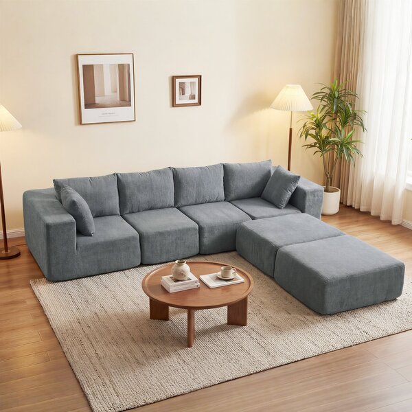 HOMCOM rohová sedačka s rozkladem, U‑tvar, 294 × 165 × 70 cm — hluboká sedadla, čtyřmístná, lněný vzhled, tmavě šedá | Aosom